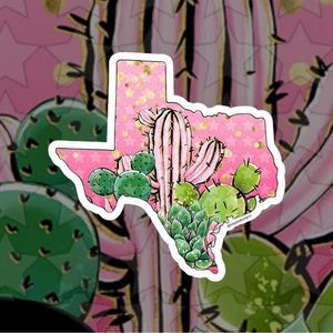 Pink Texas Cactus 🌵 Sticker Pack Of 3